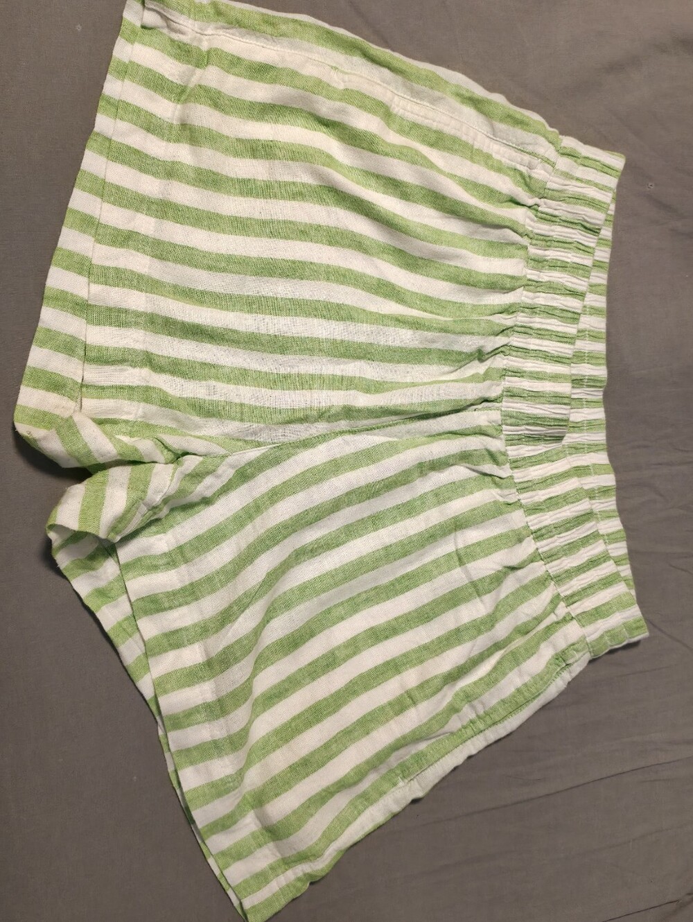 Old Navy Green and White Striped Elastic-Waist Shorts